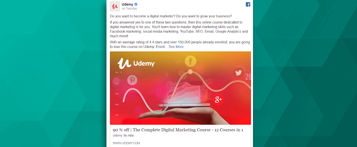 Udemy Facebook Ad Example